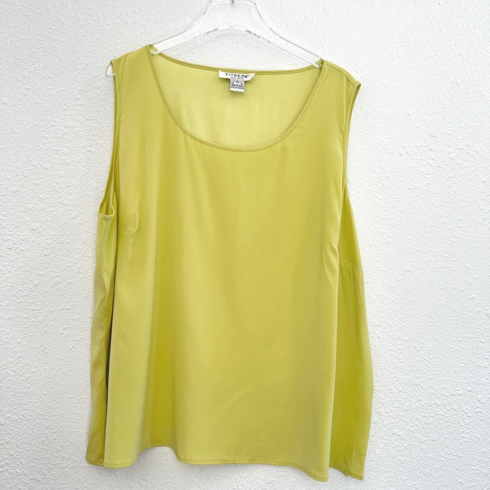 Citron Santa Monica Tank Top Women 3X Lime Green Silk Blend Shell Sleeveless